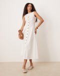 [ASOS DESIGN] ASOS DESIGN slash neck button down waistcoat midi dress in white 18 White