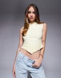 [ASOS DESIGN] ASOS DESIGN slash neck cap sleeve ruched side top in buttermilk yellow XS Pastel Yellow