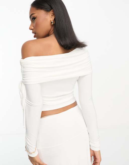 ASOS DESIGN co-ord square neck bralet in slinky fabric in dark ivory