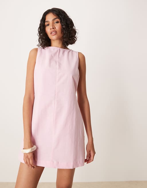 cotton shift dresses Black Sleeveless A-Line Short Dress 62" / Petite (5'1" and below) This shift is made of a linen and cotton blend so it is breathable as well as affordable ASOS DESIGN slash neck cotton