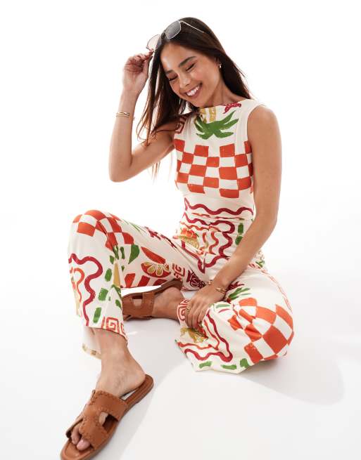 New cowboy slash neck Cropped jumpsuit