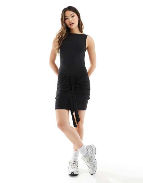 ASOS DESIGN slash neck draped mini dress in black - view 1