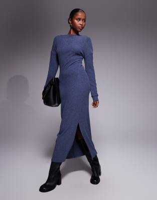 ASOS DESIGN slash neck dropped shoulder maxi in navy