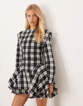 ASOS DESIGN square neck maxi dress in stone plaid