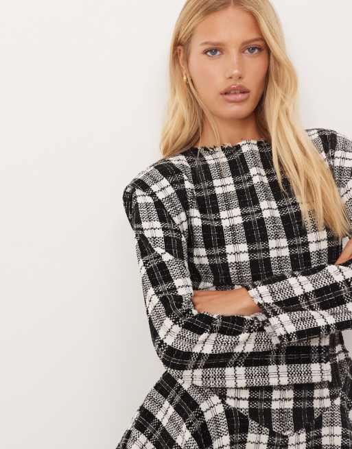 ASOS DESIGN slash neck dropped waist mini dress with distressed hem in check