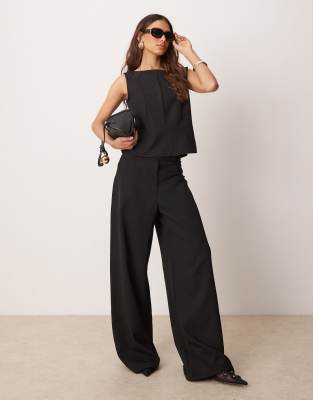 ASOS DESIGN slash neck fitted top co ord in black - view 1