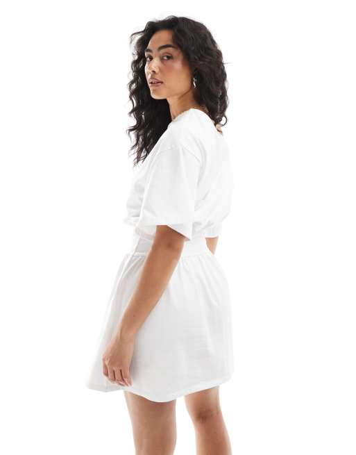 ASOS DESIGN slash neck flippy mini t-shirt dress in white, 2 of 4