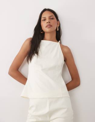Asos Design Slash Neck Halter Top In White