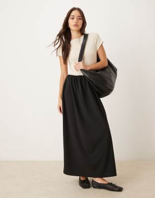 Asos Design Slash Neck Hybrid Dropped Waist Maxi Dress In Multi