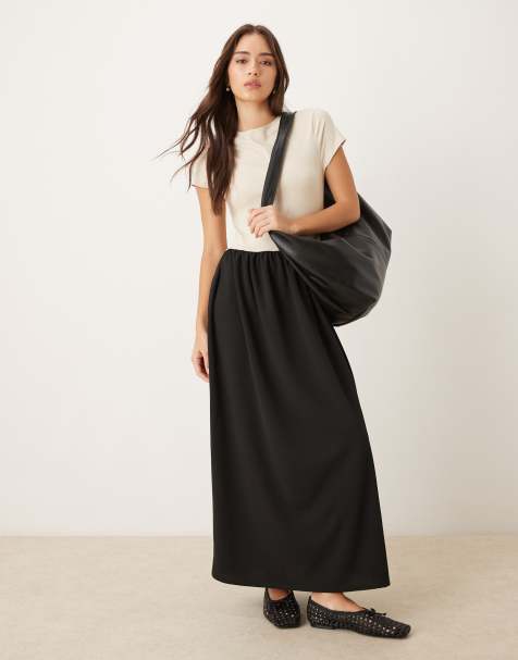 ASOS DESIGN slash neck hybrid dropped waist maxi dress in black and white - view 1