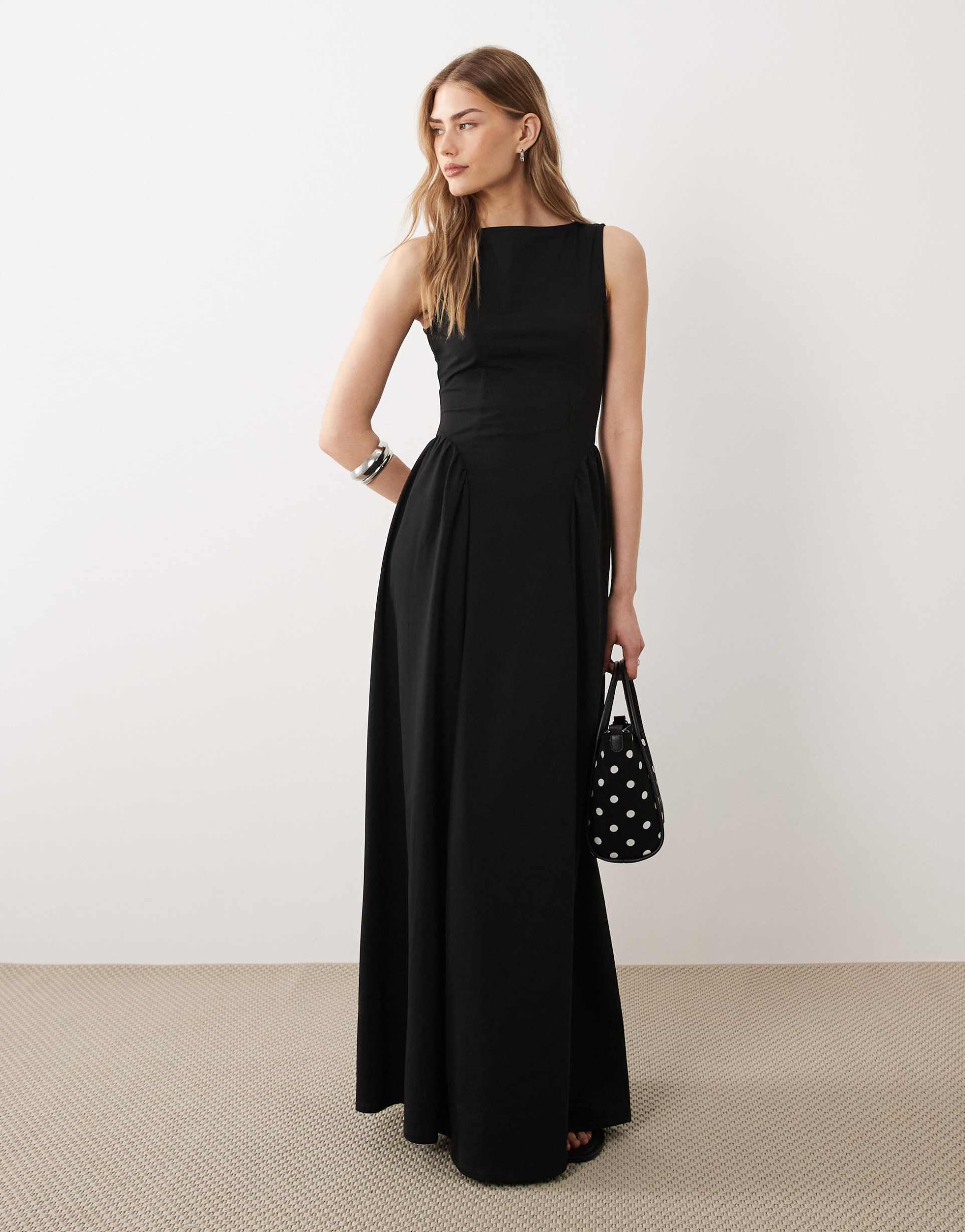 asos design slash neck jersey midaxi dress in black