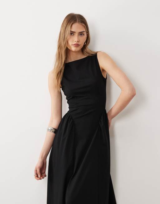 ASOS DESIGN slash neck jersey midaxi dress in black, 2 of 4