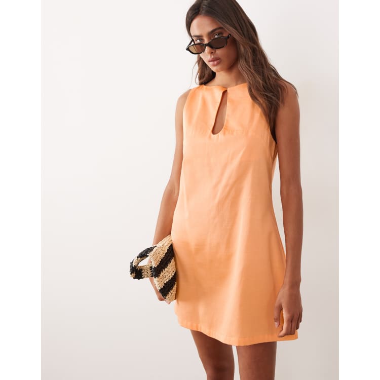 ASOS DESIGN slash neck keyhole mini sundress coral orange | ASOS