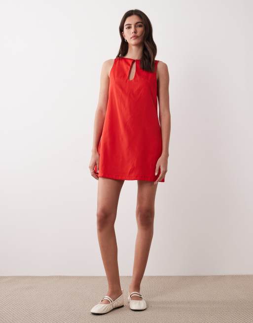 ASOS DESIGN slash neck keyhole mini sundress in fiery red , 2 of 4