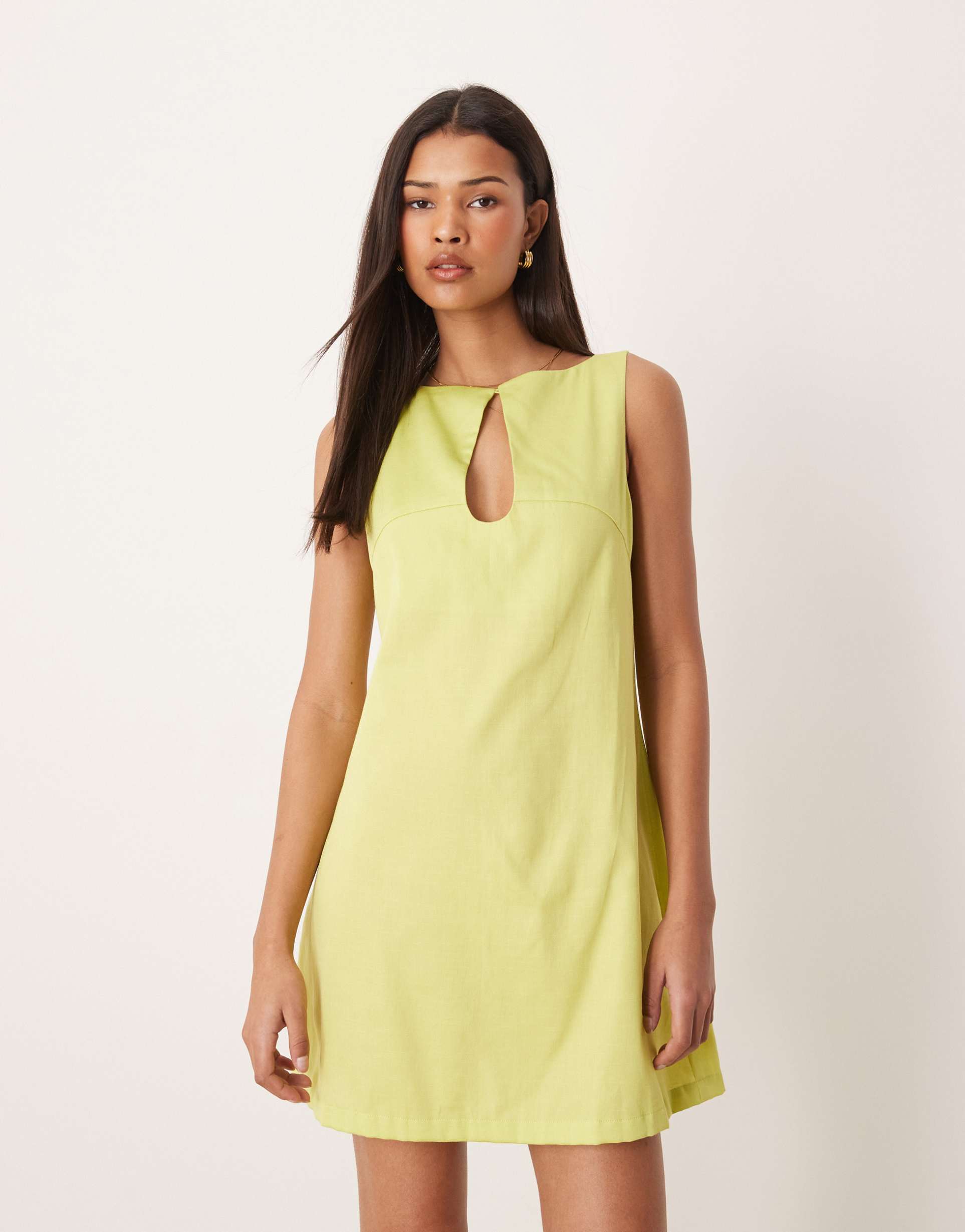 asos design slash neck keyhole mini sundress in lime green