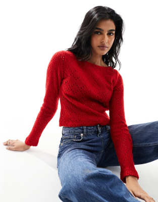 FhyzicsShops DESIGN slash neck knitted top in red