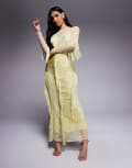 [ASOS DESIGN] ASOS DESIGN slash neck lace fringe detail maxi dress with open back in lime-Yellow 6 Lemon grass