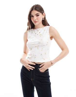 ASOS DESIGN ASOS DESIGN slash neck lace tank top in ditsy floral-White