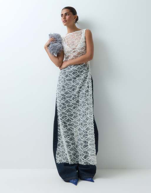 ASOS DESIGN slash neck long sequin top in white, 3 of 5