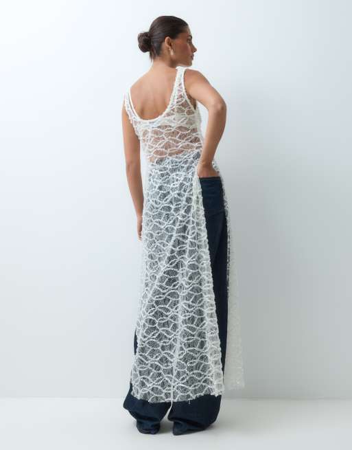 ASOS DESIGN slash neck long sequin top in white, 5 of 5