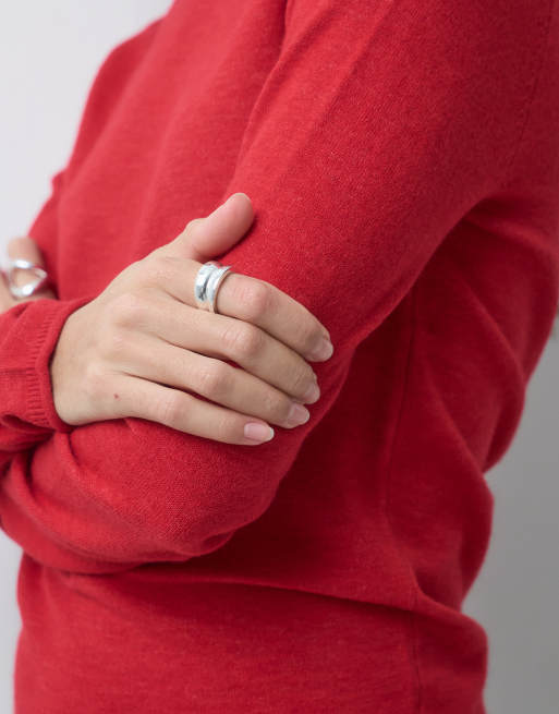 ASOS DESIGN slash neck long sleeve fine gauge top in red, 2 of 4
