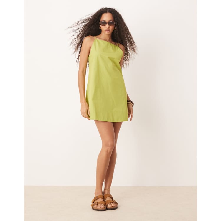ASOS DESIGN slash neck loose fit mini sundress in vibrant green | ASOS