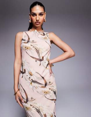 Asos Design Slash Neck Maxi Dress In Multi