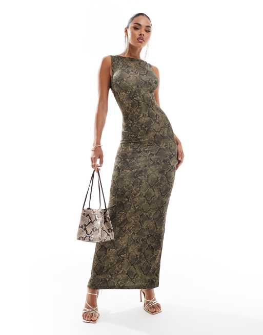 ASOS DESIGN slash neck maxi dress in snake print