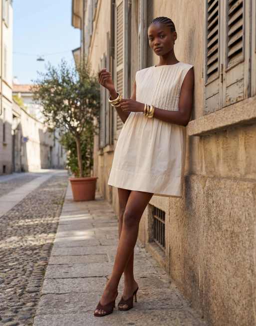 ASOS DESIGN slash neck mini dress with pintucks in cream, 10 of 11