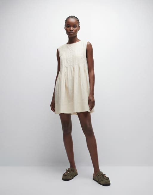 ASOS DESIGN slash neck mini dress with pintucks in cream, 8 of 11