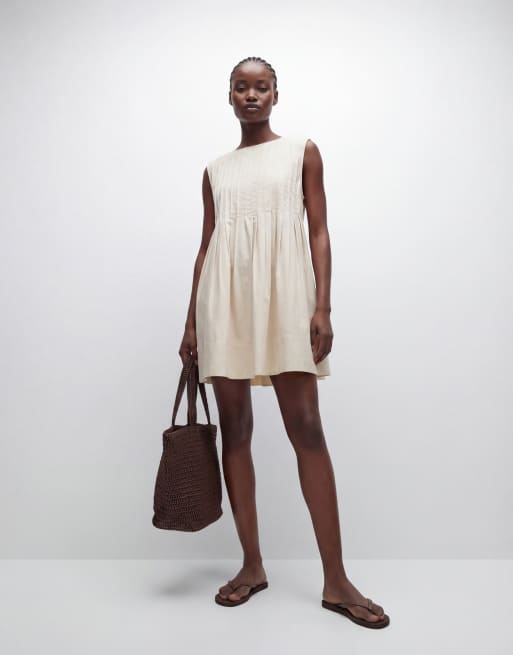 ASOS DESIGN slash neck mini dress with pintucks in cream, 9 of 11