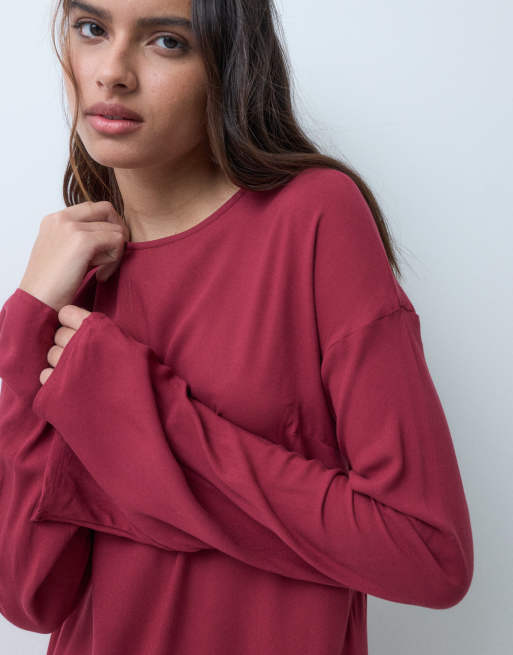 ASOS DESIGN slash neck mini dress with ruffle skirt in red, 3 of 5