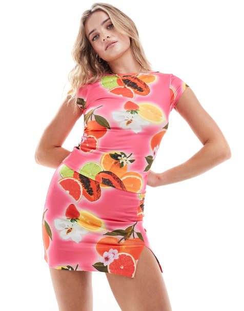 ASOS DESIGN slash neck open back top co ord in fruit print - view 1