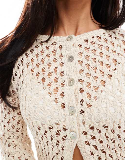 Crochet Ivory Summer Cardigan ASOS DESIGN Slash Neck Open Crochet