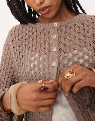 ASOS DESIGN slash neck open crochet knit cardigan in mocha