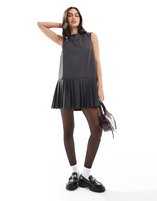 Asos grey pleated dress online