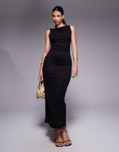 ASOS DESIGN grown on neck midi dress with ruched sides in black