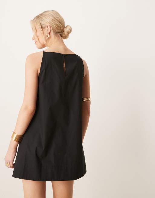 ASOS DESIGN slash neck shapeless mini dress in black