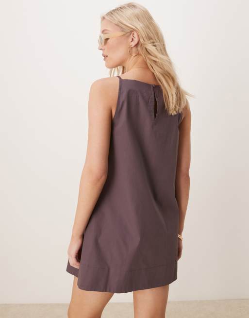ASOS DESIGN slash neck shapeless mini dress in chocolate