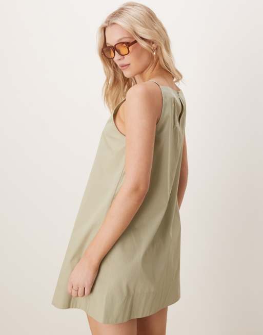 ASOS DESIGN slash neck shapeless mini dress in eucalyptus