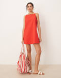 [ASOS DESIGN] ASOS DESIGN slash neck shapeless mini dress in red 18 Red