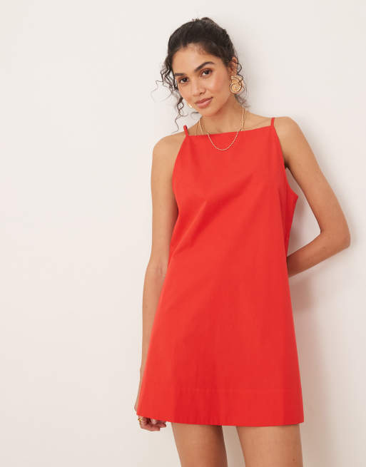 ASOS DESIGN slash neck shapeless mini dress in red