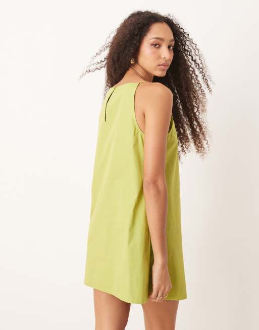 ASOS DESIGN slash neck shapeless mini dress in vibrant green
