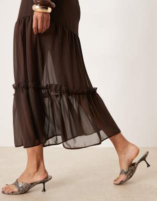 Asos Design Slash Neck Sleeveless Midaxi Dress With Slit Hem In Brown