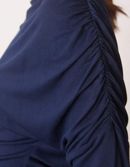 ASOS DESIGN slash neck slouchy long sleeve top in navy