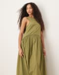 [ASOS DESIGN] ASOS DESIGN slash neck smock midi dress with dropped waist in in olive-Green 14 Olive