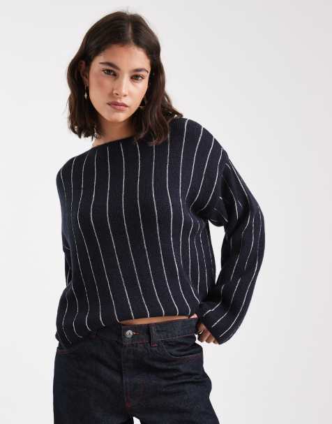 ASOS DESIGN slash neck stripe jumper in mono - view 1