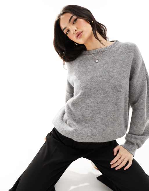 ASOS DESIGN slash neck sweater with cut out back in gray, 3 of 4