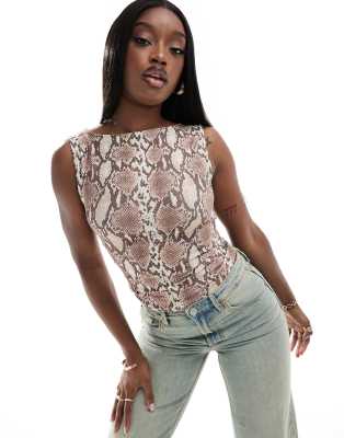 Asos Design Slash Neck Tank In Snake Print-multi