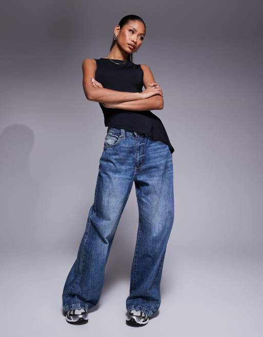 ASOS DESIGN slash neck tank top with ruffle flare detail in black